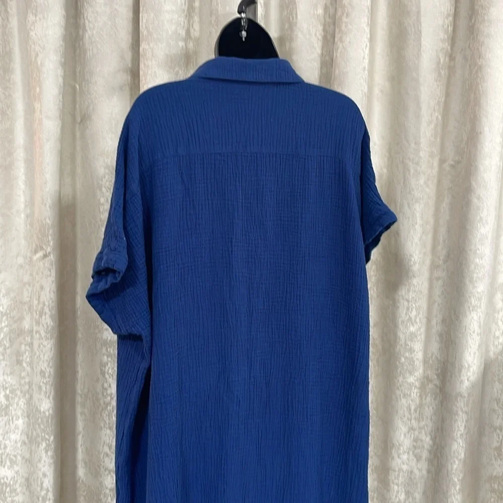 Rich Blue Casual Button Down Shirt dress with Textured Fabric and Relaxed Fit